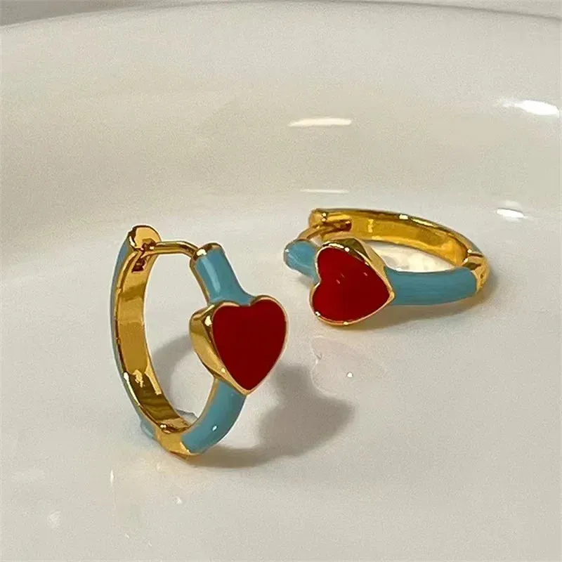 Enamel Heart Small Hoop Women Geometric Statement Round Circle Earring