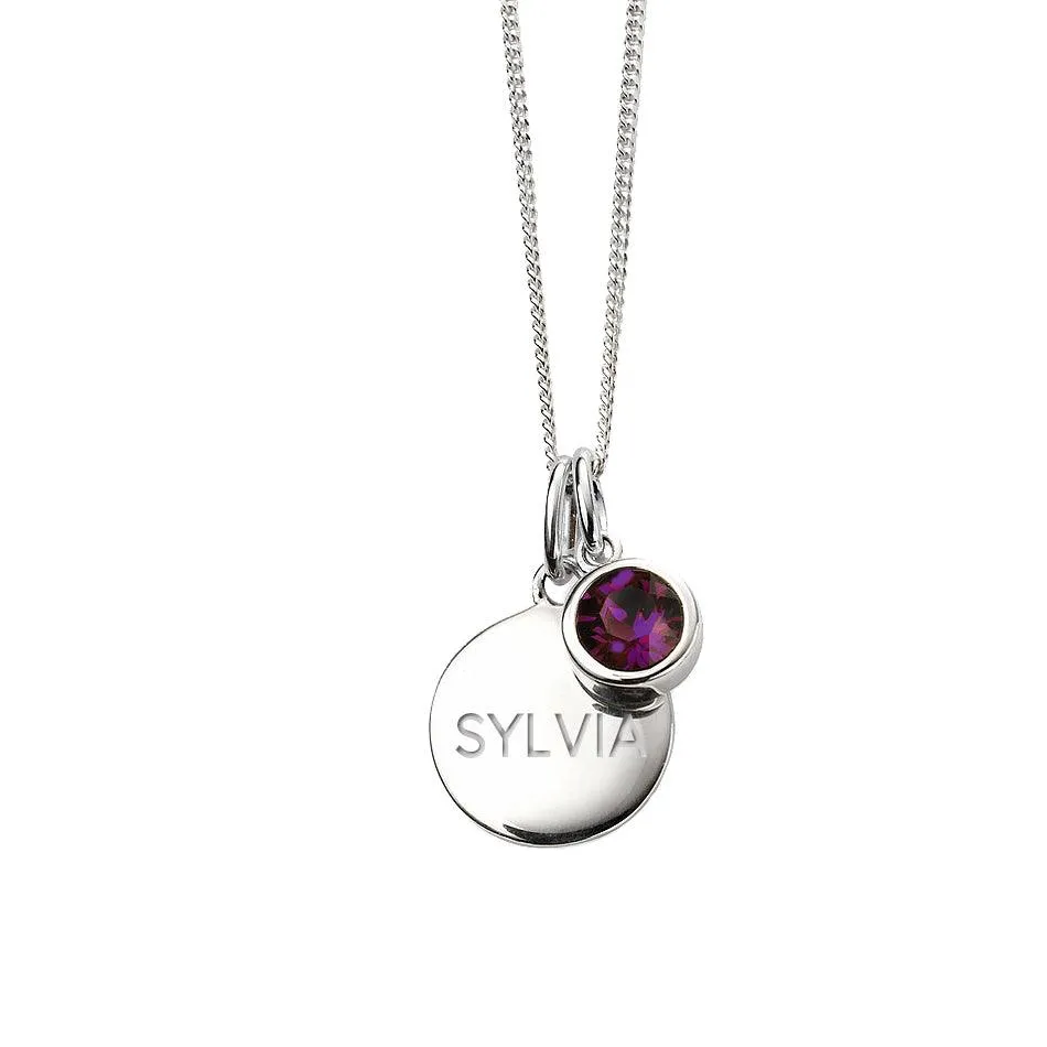 Engraved February Birthstone Necklace