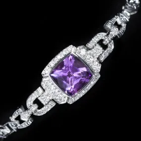 Estate 14k White Gold 4.13 Carat Amethyst and Diamond Bracelet