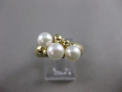 ESTATE 5MM AKOYA SEA PEARL 14KT YELLOW GOLD CLUSTER JOURNEY COCKTAIL RING #21392