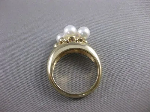 ESTATE 5MM AKOYA SEA PEARL 14KT YELLOW GOLD CLUSTER JOURNEY COCKTAIL RING #21392