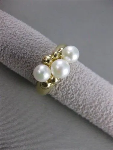 ESTATE 5MM AKOYA SEA PEARL 14KT YELLOW GOLD CLUSTER JOURNEY COCKTAIL RING #21392