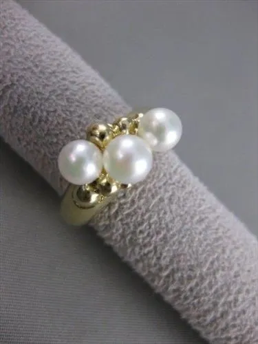 ESTATE 5MM AKOYA SEA PEARL 14KT YELLOW GOLD CLUSTER JOURNEY COCKTAIL RING #21392