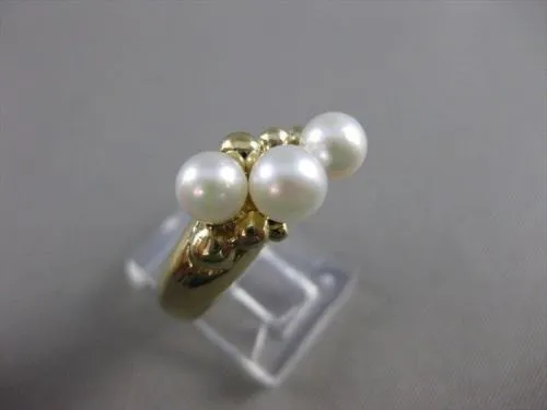 ESTATE 5MM AKOYA SEA PEARL 14KT YELLOW GOLD CLUSTER JOURNEY COCKTAIL RING #21392