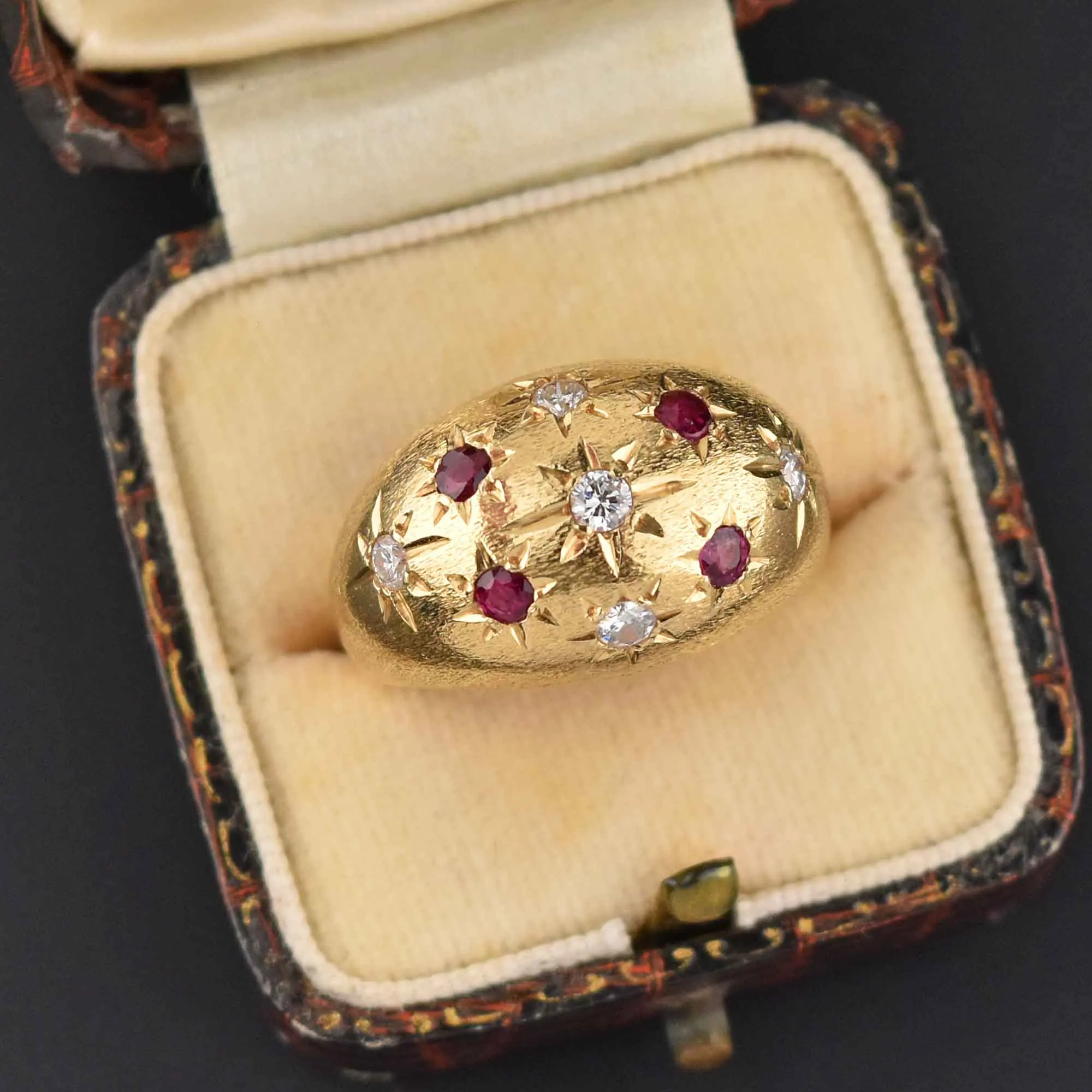 Estate Diamond & Ruby Heavy 14K Gold Dome Ring