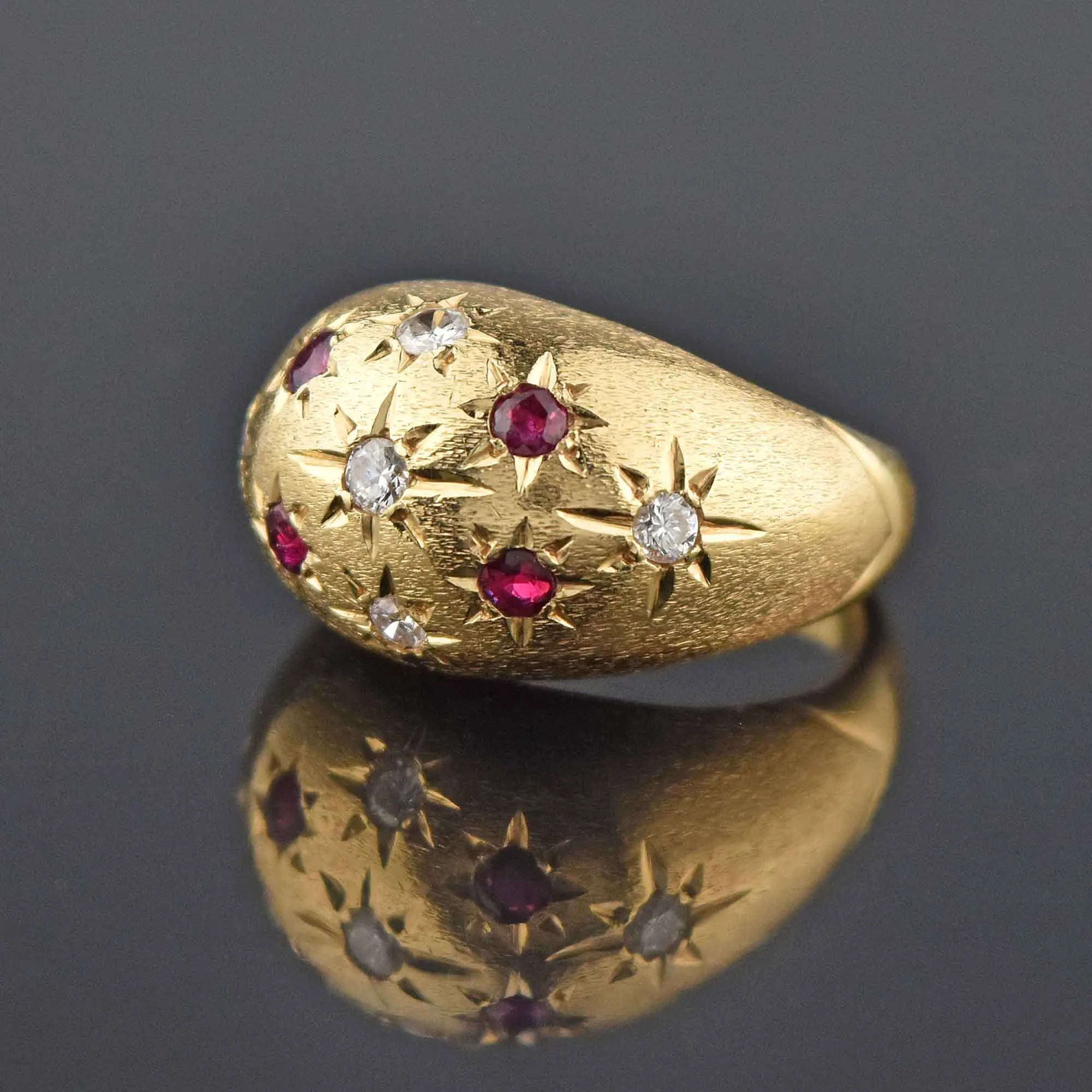 Estate Diamond & Ruby Heavy 14K Gold Dome Ring