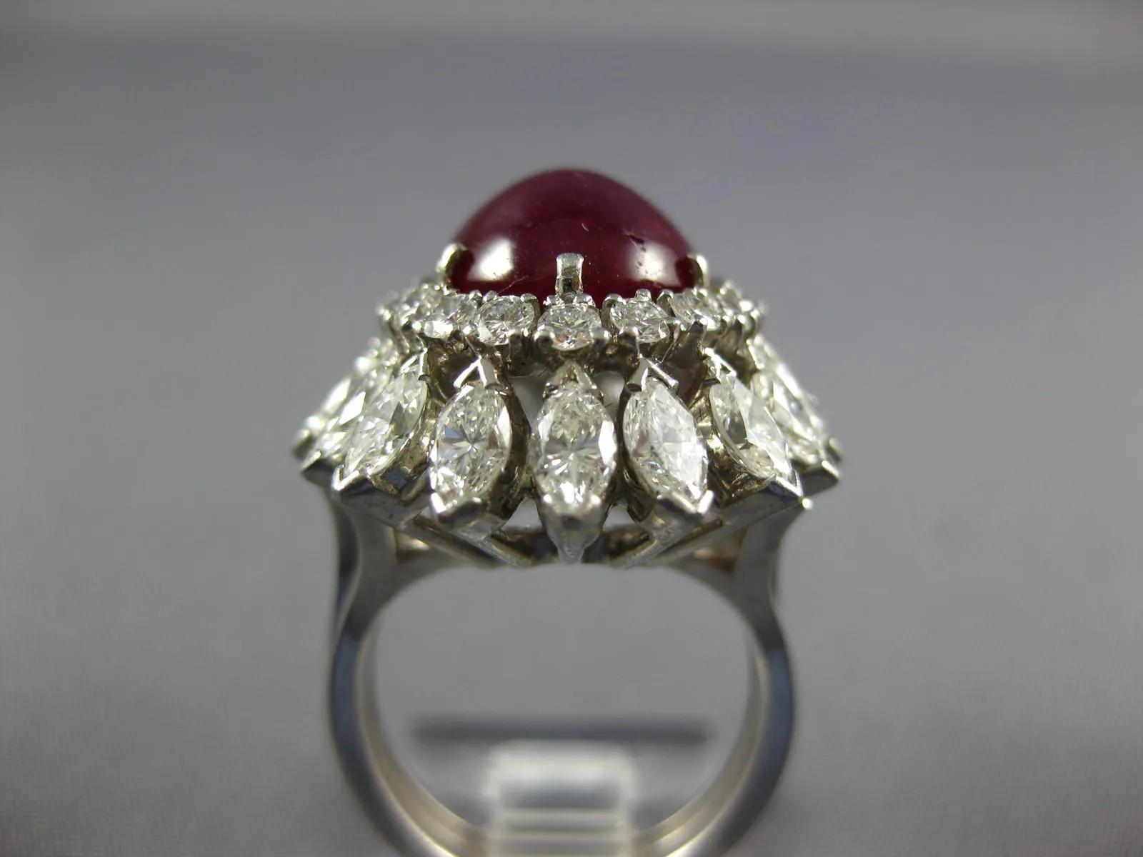 ESTATE EXTRA LARGE 9.80CT DIAMOND & AAA STAR RUBY PLATINUM 3D BALLERINA RING