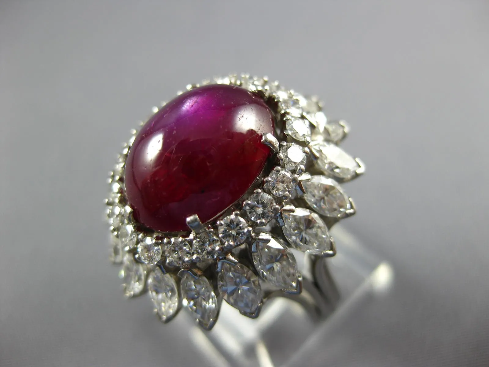 ESTATE EXTRA LARGE 9.80CT DIAMOND & AAA STAR RUBY PLATINUM 3D BALLERINA RING