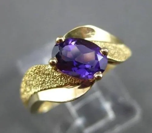 ESTATE WIDE 1.0CT AAA AMETHYST 14KT YELLOW GOLD SOLITAIRE COCKTAIL RING #22646