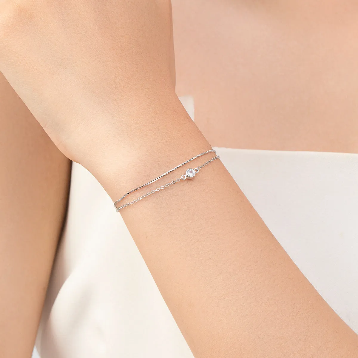 Everyday Genie Sterling Silver Zircon Layered Bracelet for Women