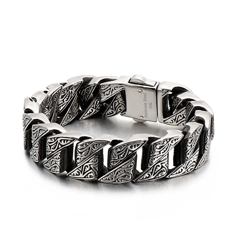 Exaggerated Retro Pattern Stainless Steel Bracelet for Men - Creative Titanium Steel Casting Jewelry Wholesale