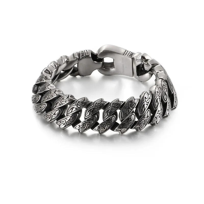 Exaggerated Retro Pattern Stainless Steel Bracelet for Men - Creative Titanium Steel Casting Jewelry Wholesale