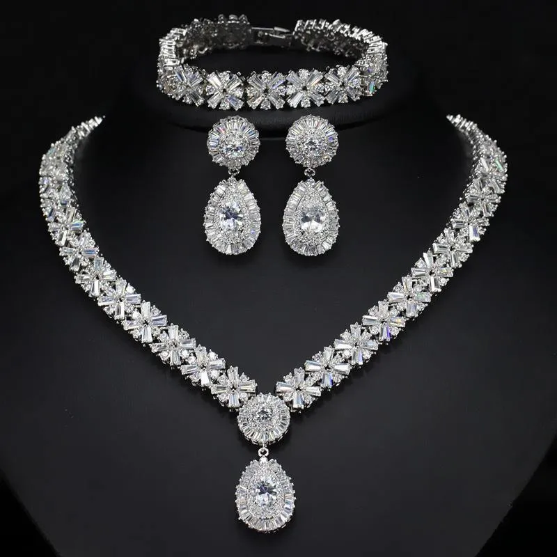 Exclusive Luxury AAA  Cubic Zirconia Diamonds Necklace Earring Bracelet Bridal Jewelry Set - Best Seller