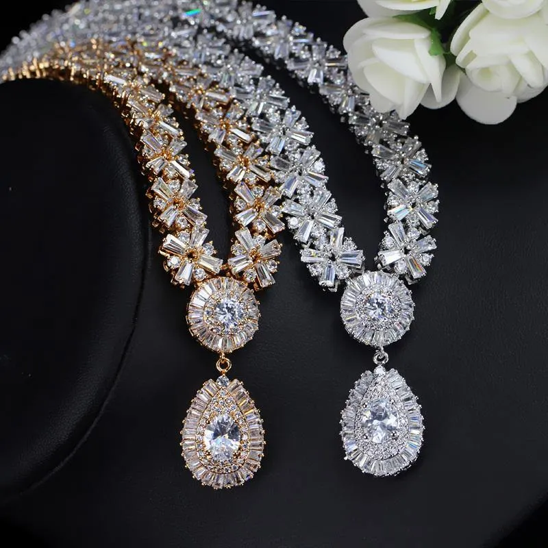 Exclusive Luxury AAA  Cubic Zirconia Diamonds Necklace Earring Bracelet Bridal Jewelry Set - Best Seller