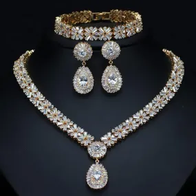 Exclusive Luxury AAA  Cubic Zirconia Diamonds Necklace Earring Bracelet Bridal Jewelry Set - Best Seller