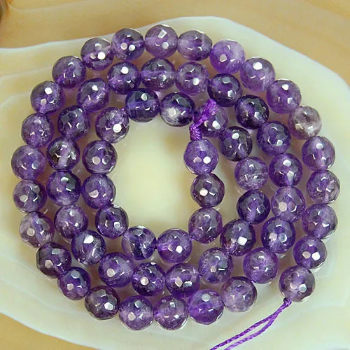 Faceted Natural Amethyst Gemstone Round Loose Beads on a 15.5" Strand