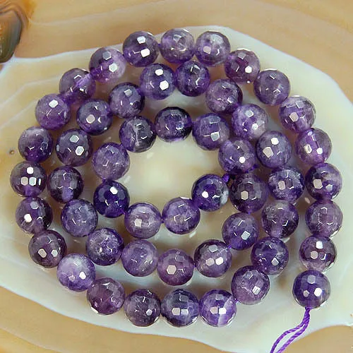 Faceted Natural Amethyst Gemstone Round Loose Beads on a 15.5" Strand