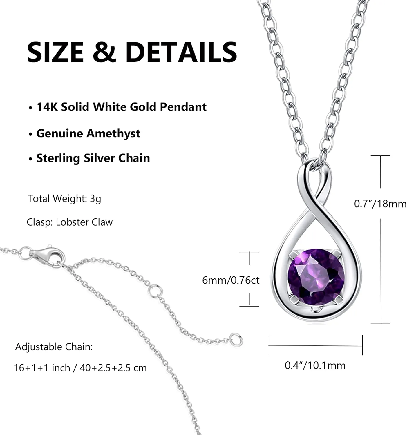 FANCIME Amethyst February Gemstone Sterling Silver Necklace