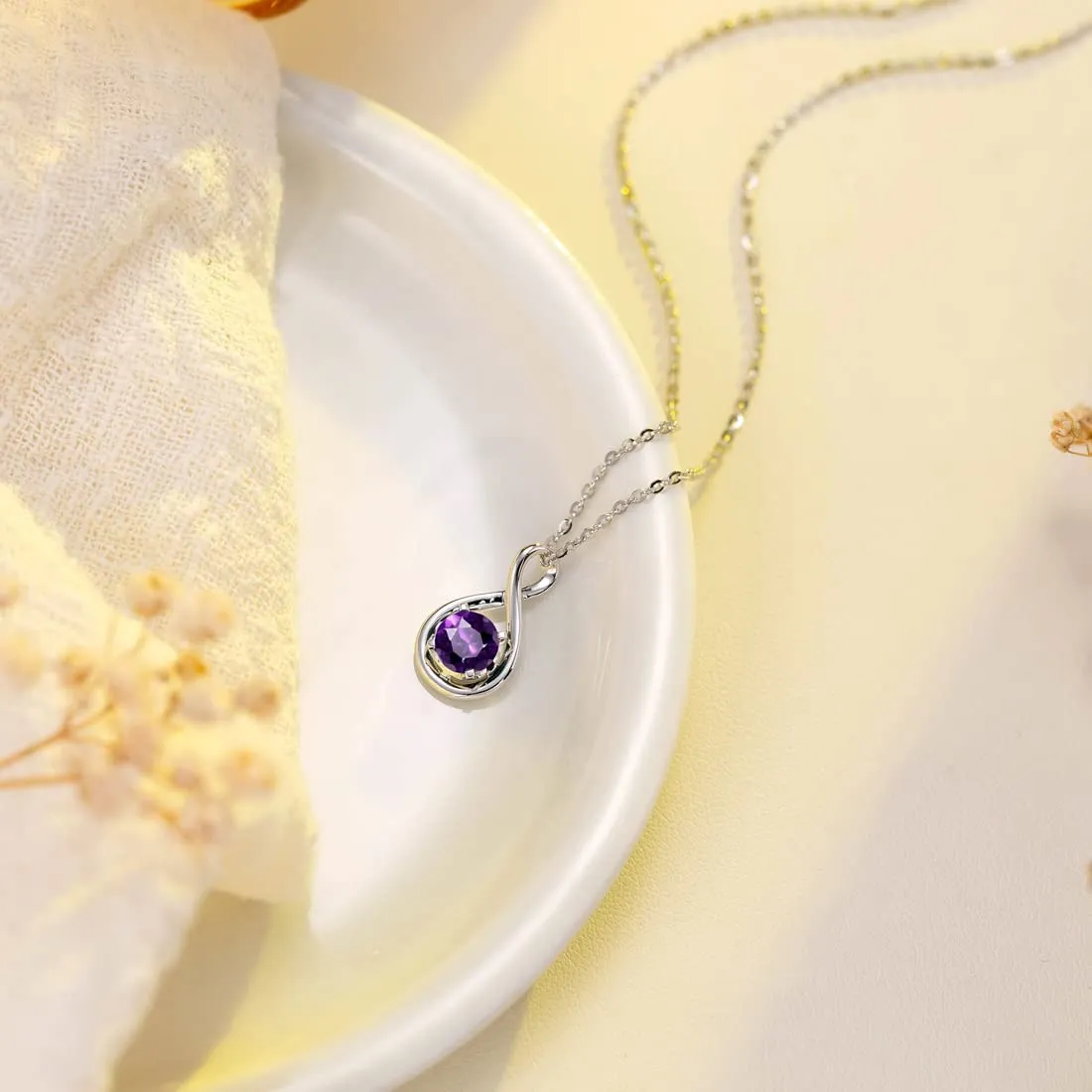 FANCIME Amethyst February Gemstone Sterling Silver Necklace