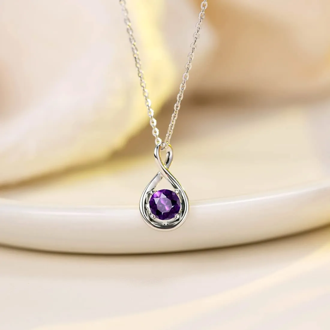 FANCIME Amethyst February Gemstone Sterling Silver Necklace