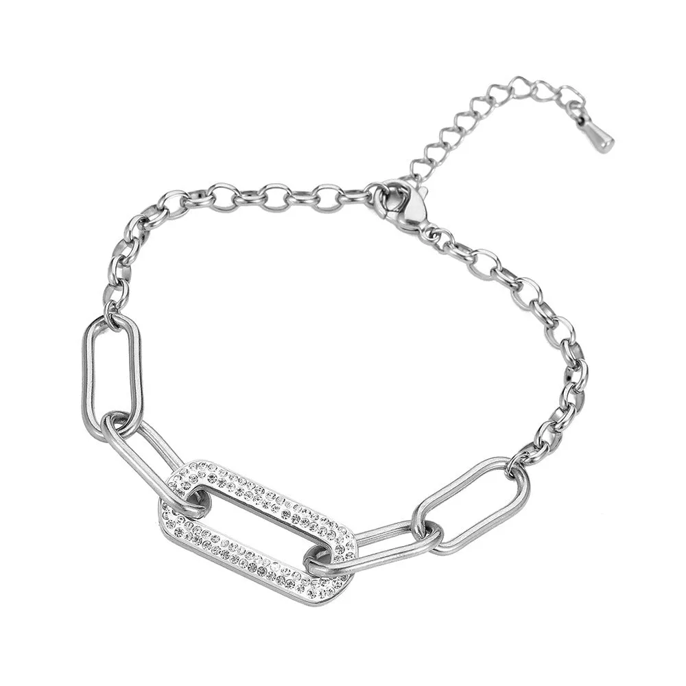 Fashion Cross-border Personality Geometric O-shaped Full Diamond Stainless Steel Bracelet