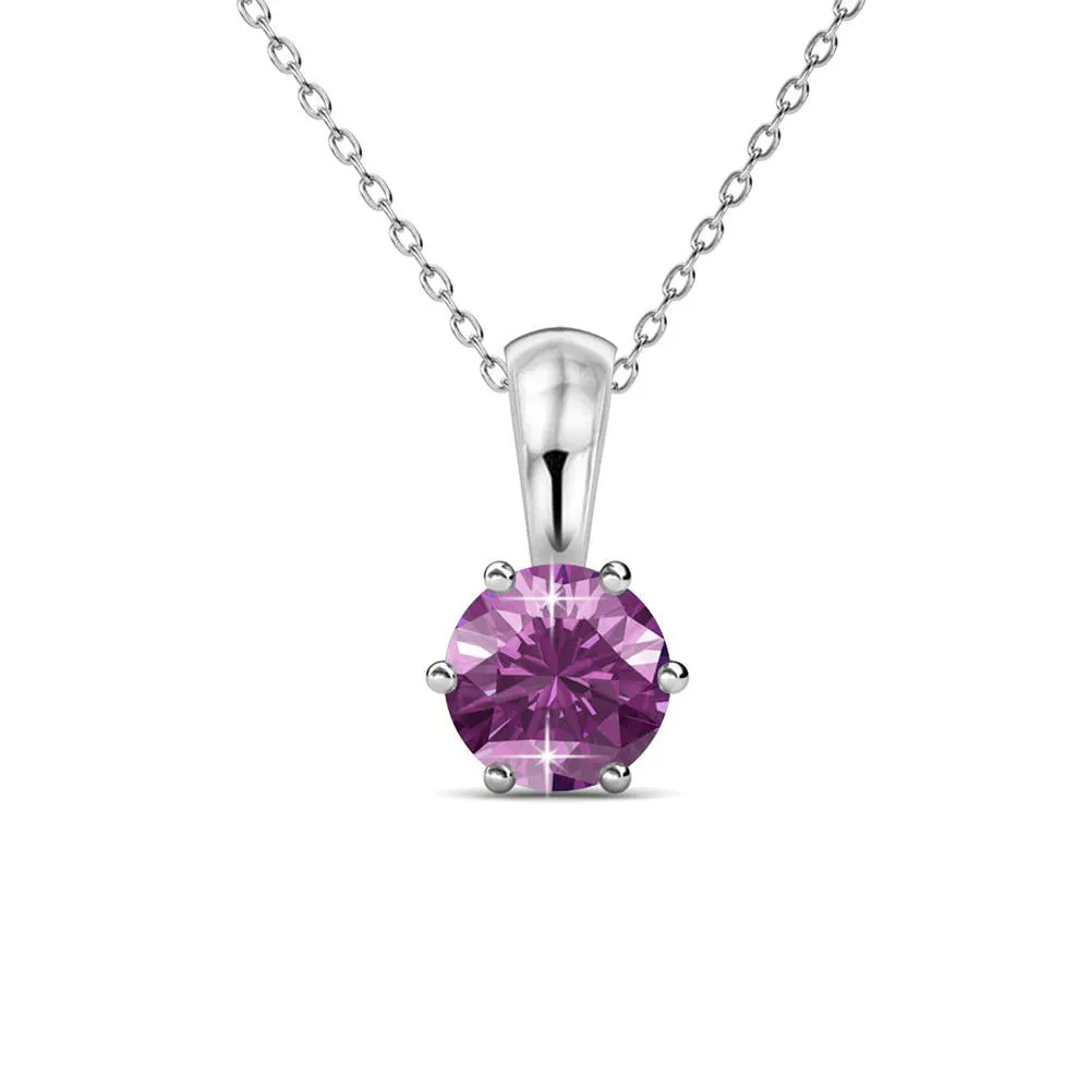 February Birthstone Amethyst Necklace 18k White Gold Plated Solitaire Necklace with 1CT Swarovski Crystal