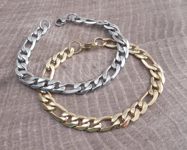 Figaro Stainless Steel Chain Bracelet Gold