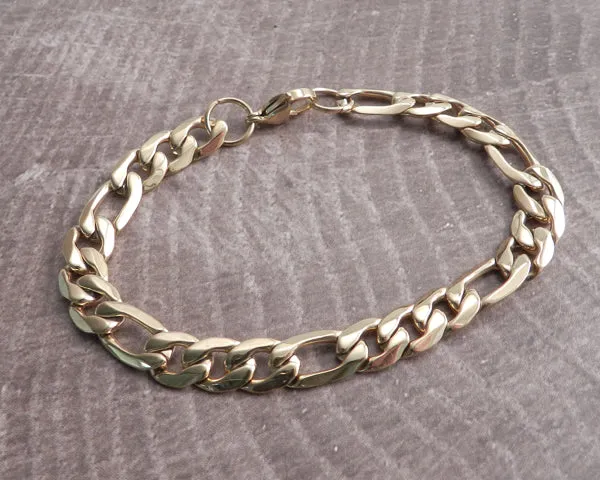 Figaro Stainless Steel Chain Bracelet Gold