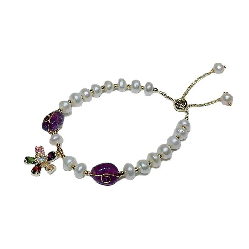 Five-color Flower Pearl Bracelet Women's Amethyst