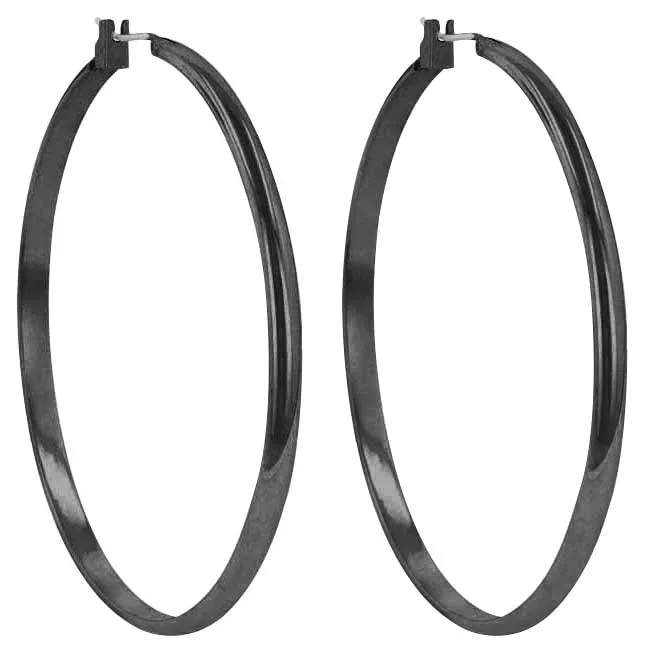 Flavia Black Large Hoop Earrings | 55mm