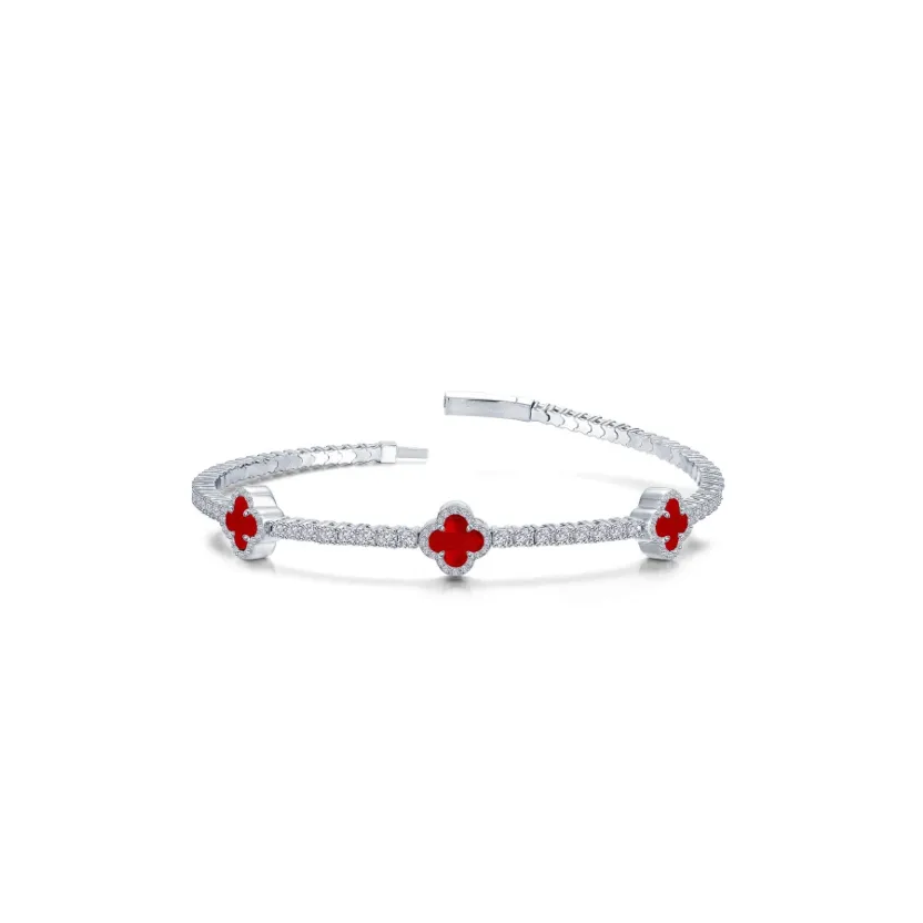 Flexible Station Tennis Bracelet - Red Agate/Silver