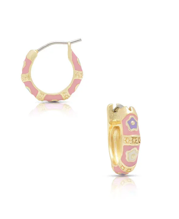 Flower Hoop Earrings - Pink