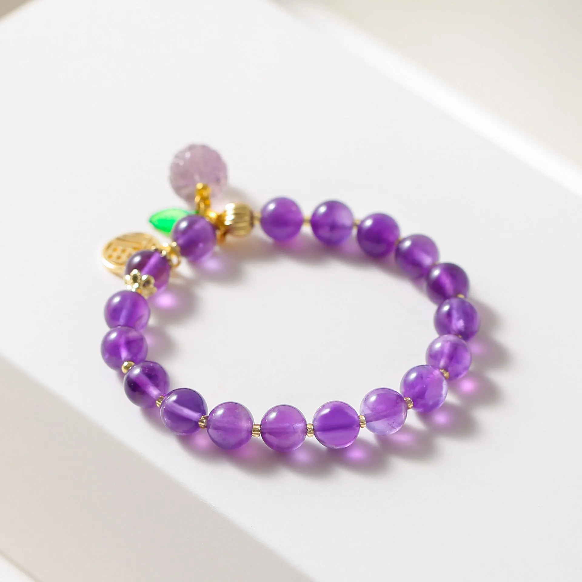 Fortune's Favor Sterling Silver Amethyst Bracelet for Girls - Retro Style Beaded Chain