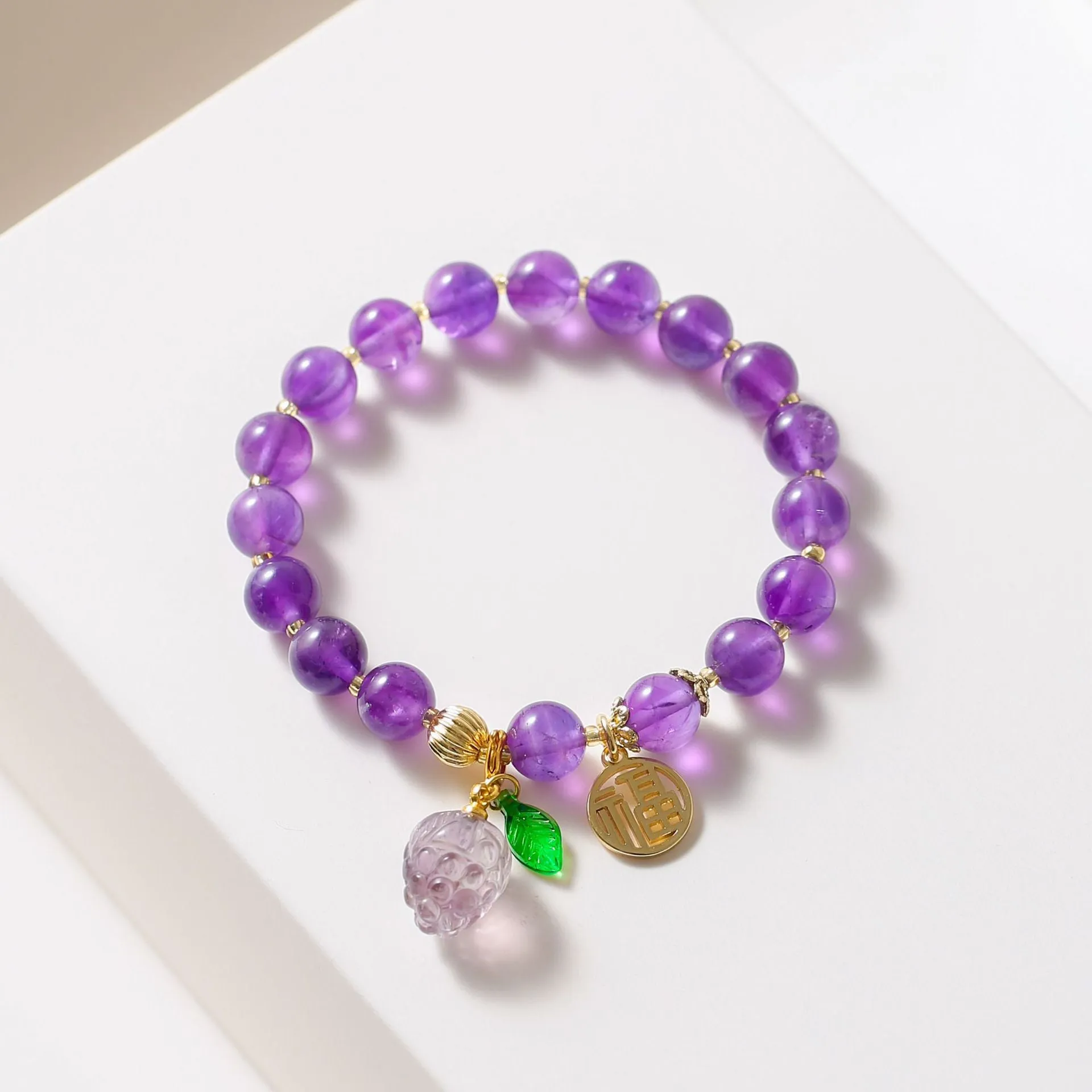 Fortune's Favor Sterling Silver Amethyst Bracelet for Girls - Retro Style Beaded Chain