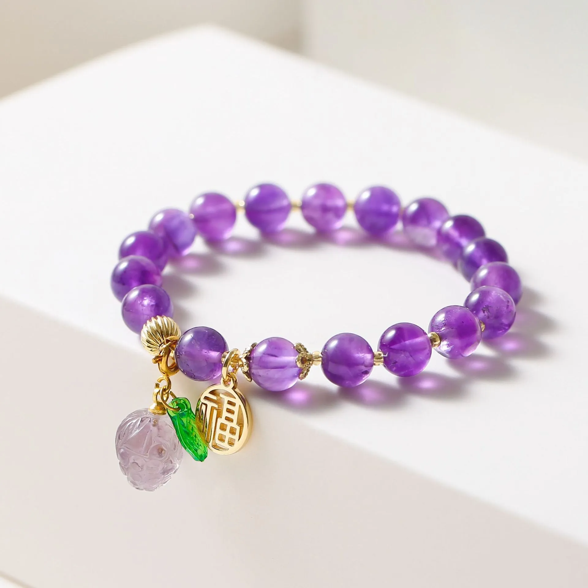 Fortune's Favor Sterling Silver Amethyst Bracelet for Girls - Retro Style Beaded Chain