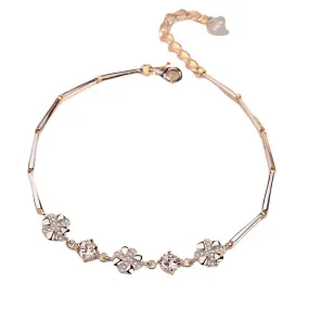 Four-leaf Clover Zircon Beading Silver Bracelet for Women