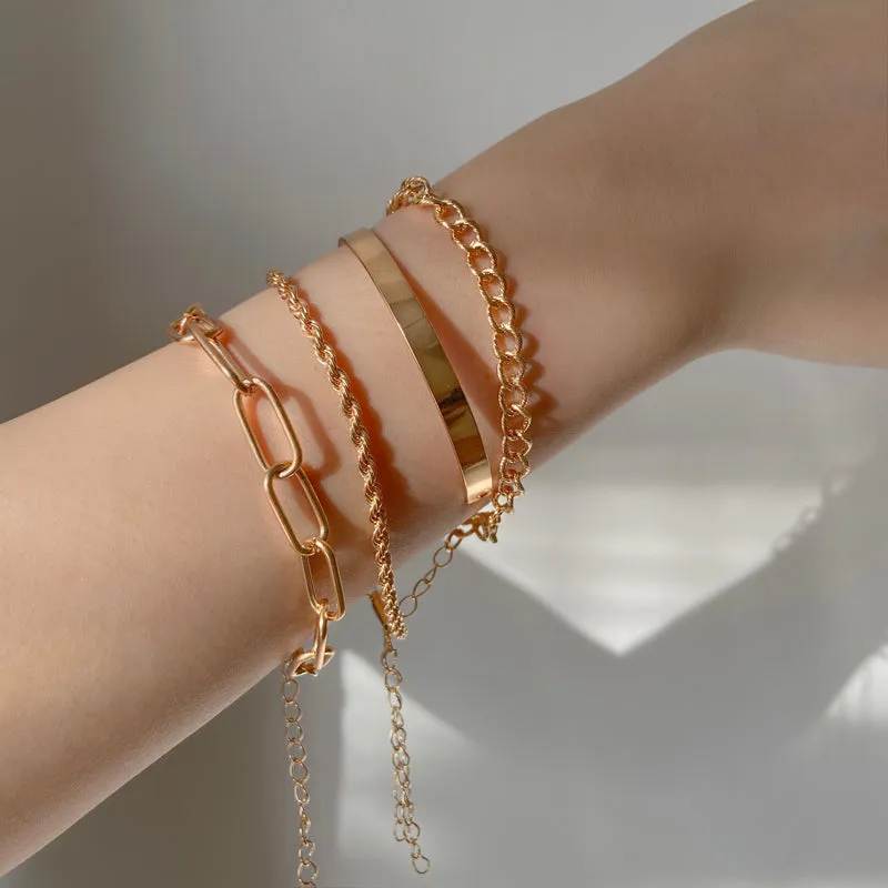 FourVersatile and Stylish Set of Four Gold-tone Alloy Bracelets -Piece Alloy Bracelet Bracelet