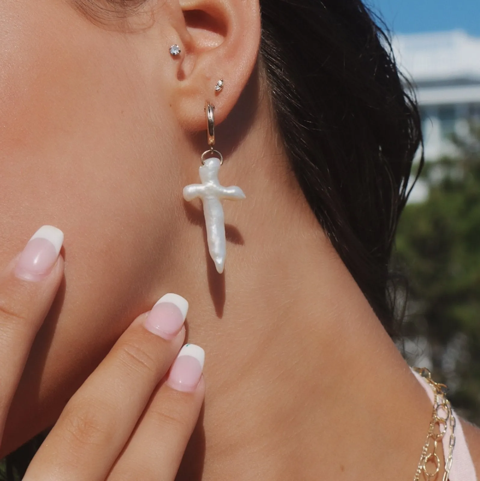 Freshwater Pearl Cross Earrings