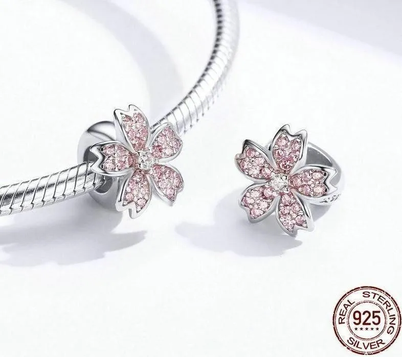 GB424: Pink Cherry Blossom Flower Charm Pendant Jewelry (Without Chain)