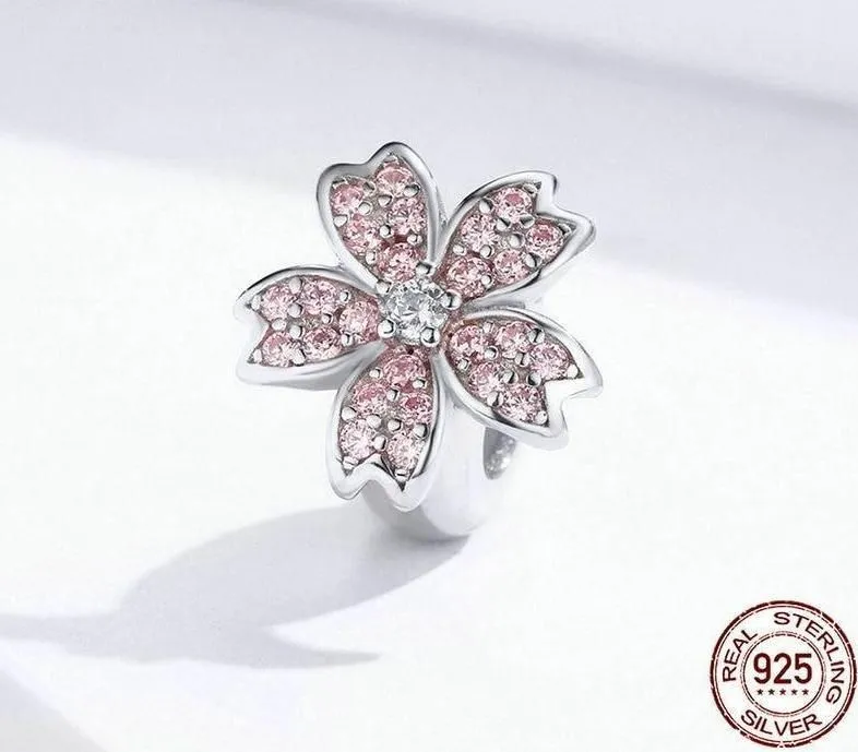 GB424: Pink Cherry Blossom Flower Charm Pendant Jewelry (Without Chain)