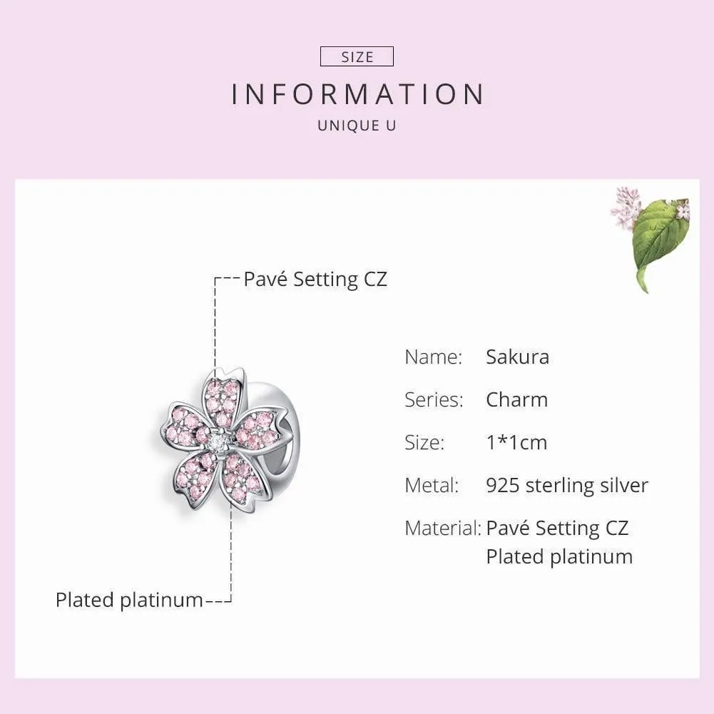 GB424: Pink Cherry Blossom Flower Charm Pendant Jewelry (Without Chain)