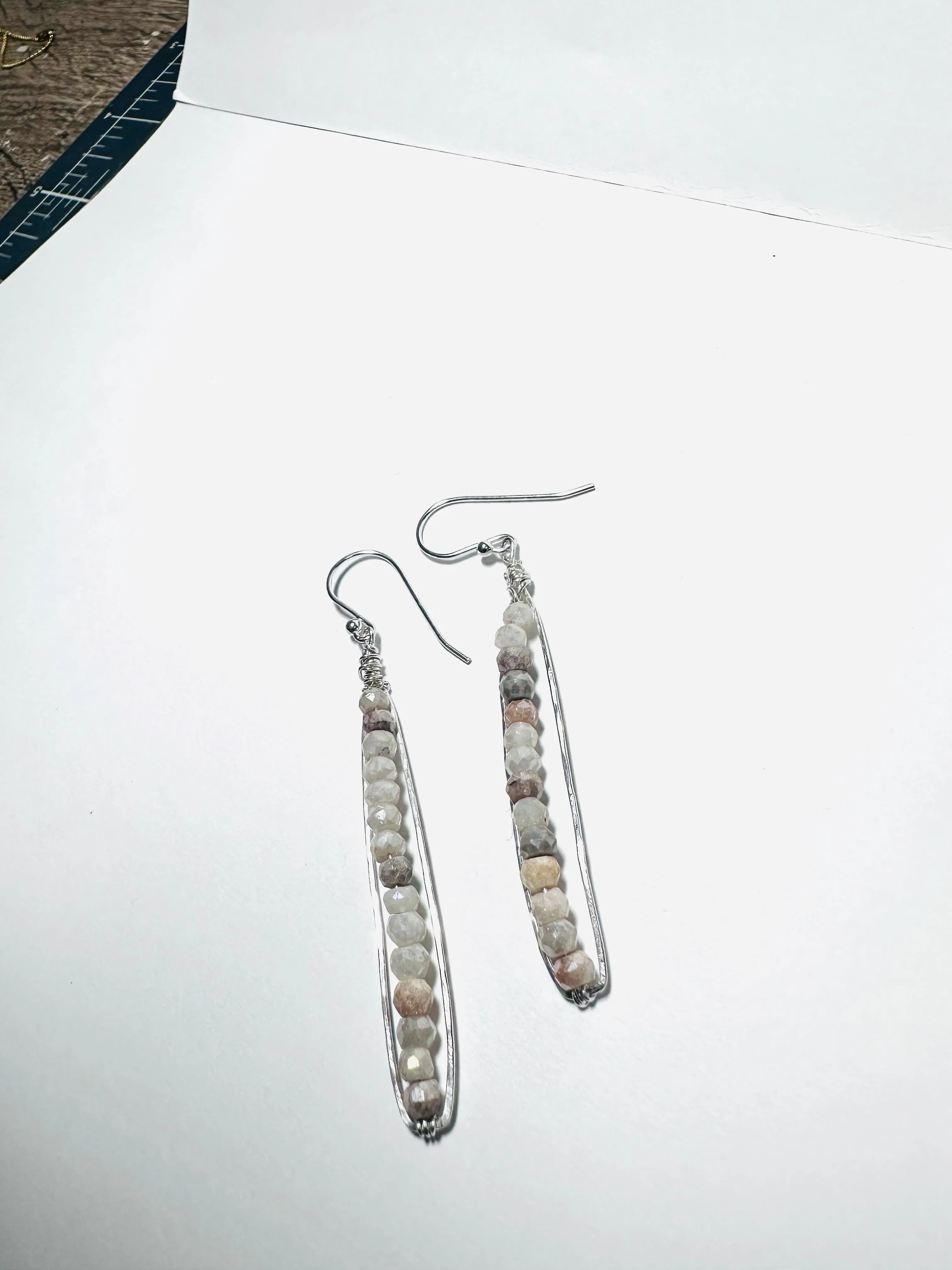 Gemstone Earrings, Gemstone Sparkle Bar Earrings, Silver Bar Earrings