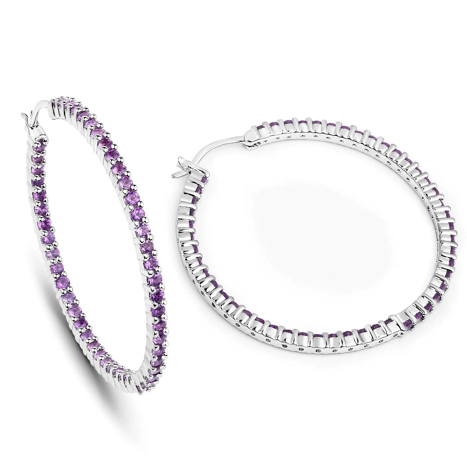 Gemstone Hoop Earrings: Peridot,Amethyst or Blue Topaz in 925 Sterling Silver