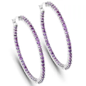 Gemstone Hoop Earrings: Peridot,Amethyst or Blue Topaz in 925 Sterling Silver