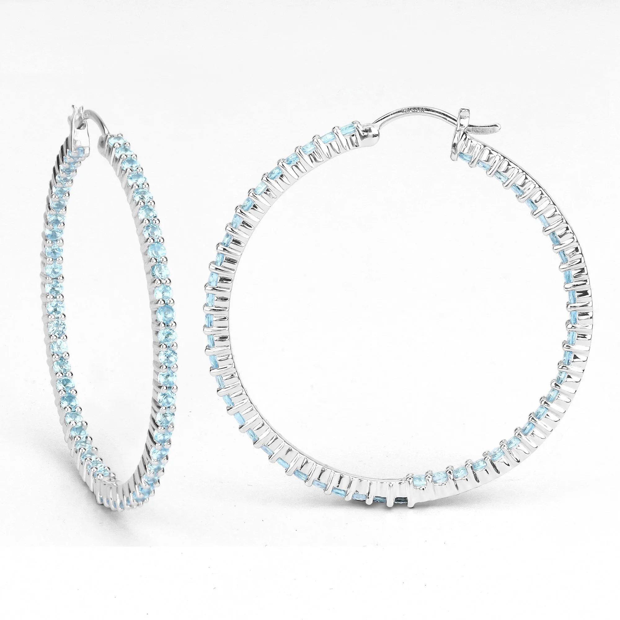 Gemstone Hoop Earrings: Peridot,Amethyst or Blue Topaz in 925 Sterling Silver