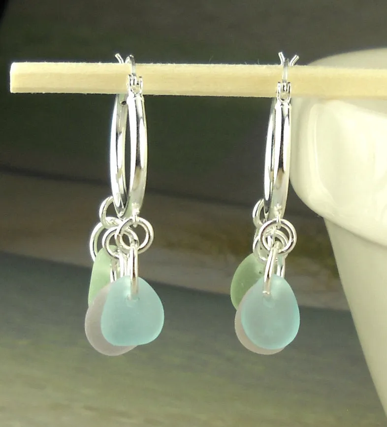 Genuine Sea Glass Earrings Sterling Silver Hoop Earrings With Rare Pastels