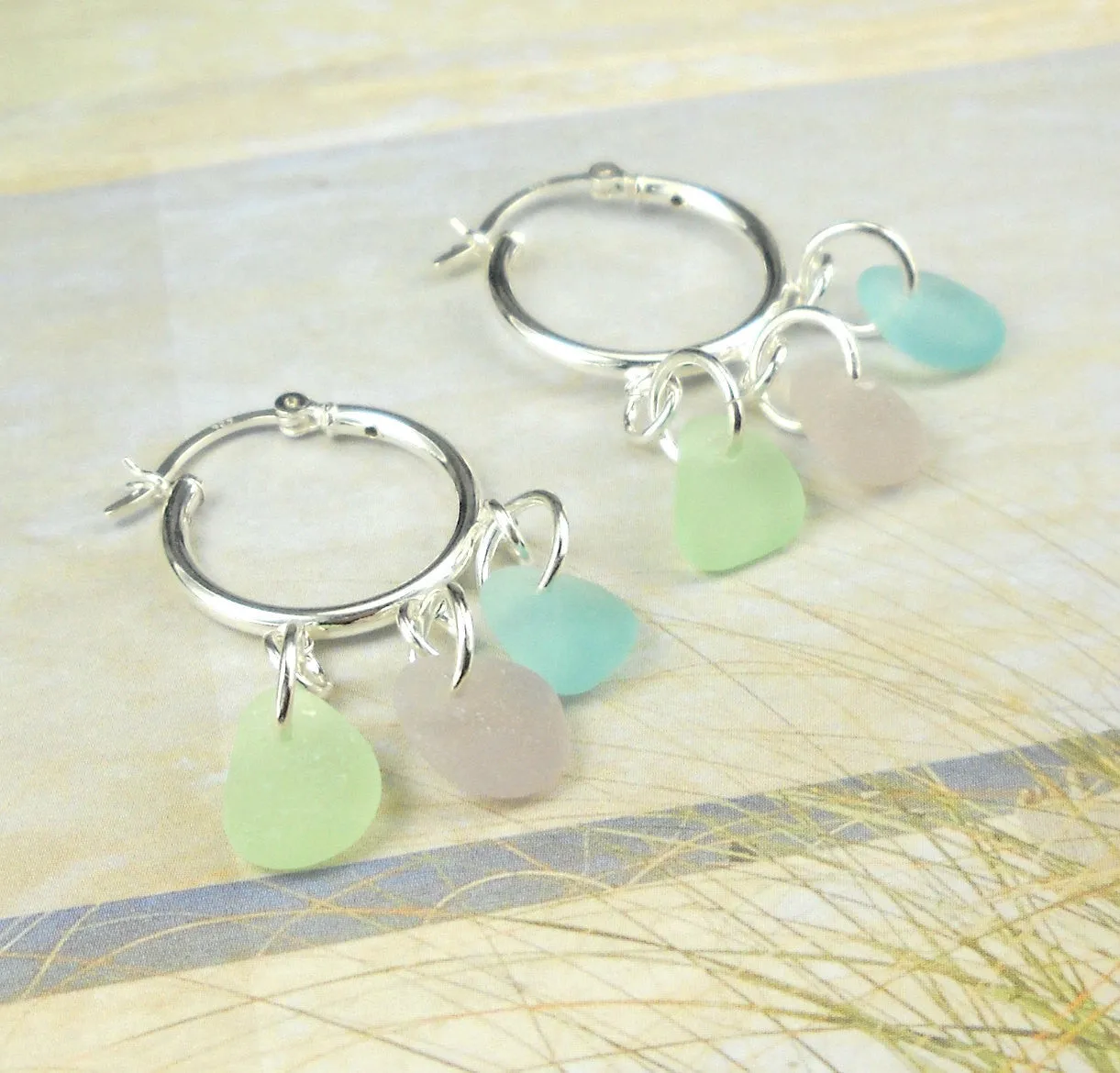 Genuine Sea Glass Earrings Sterling Silver Hoop Earrings With Rare Pastels