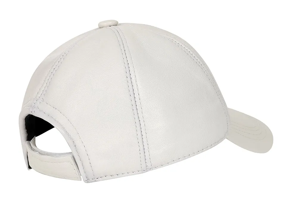 Genuine White Leather Baseball Cap - Curve Peak