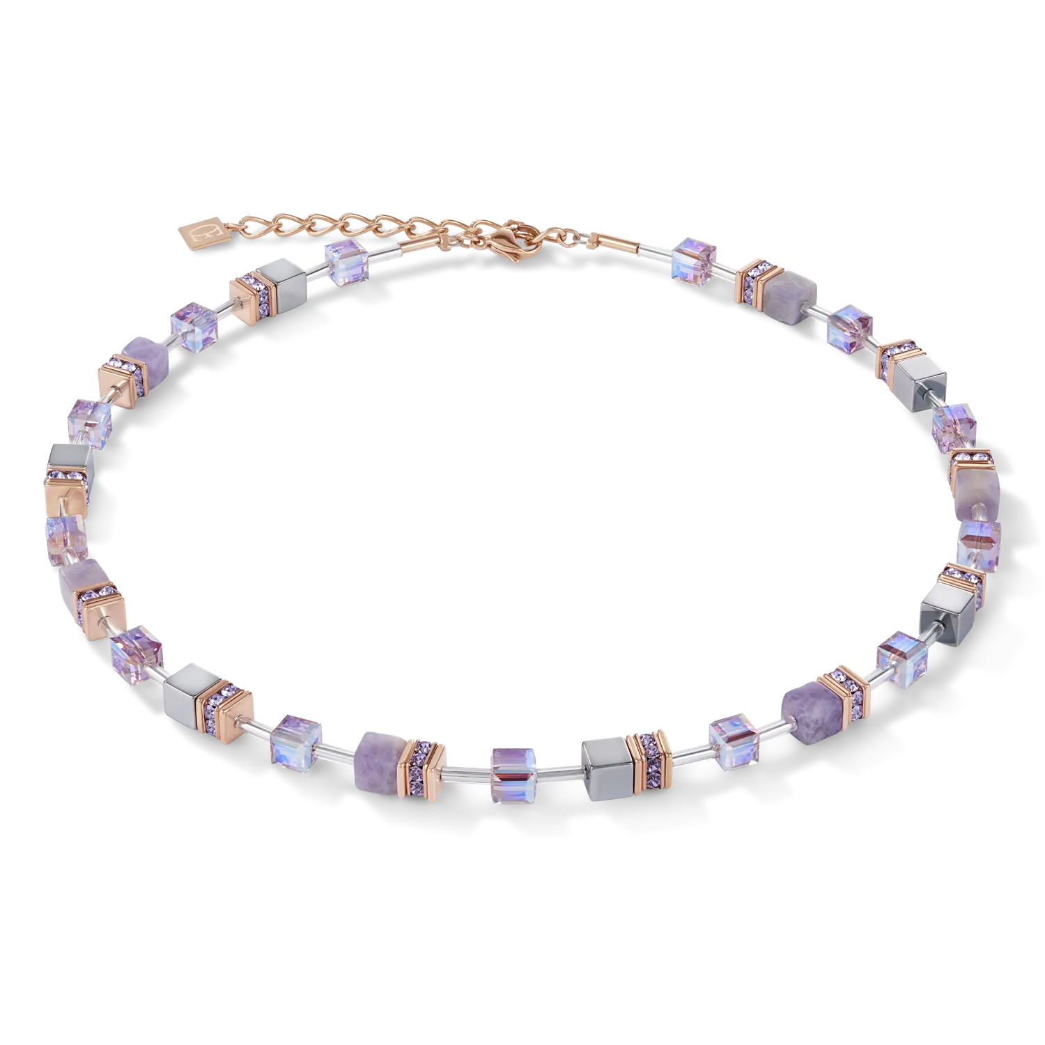 GeoCUBE® Necklace light amethyst & haematite lilac