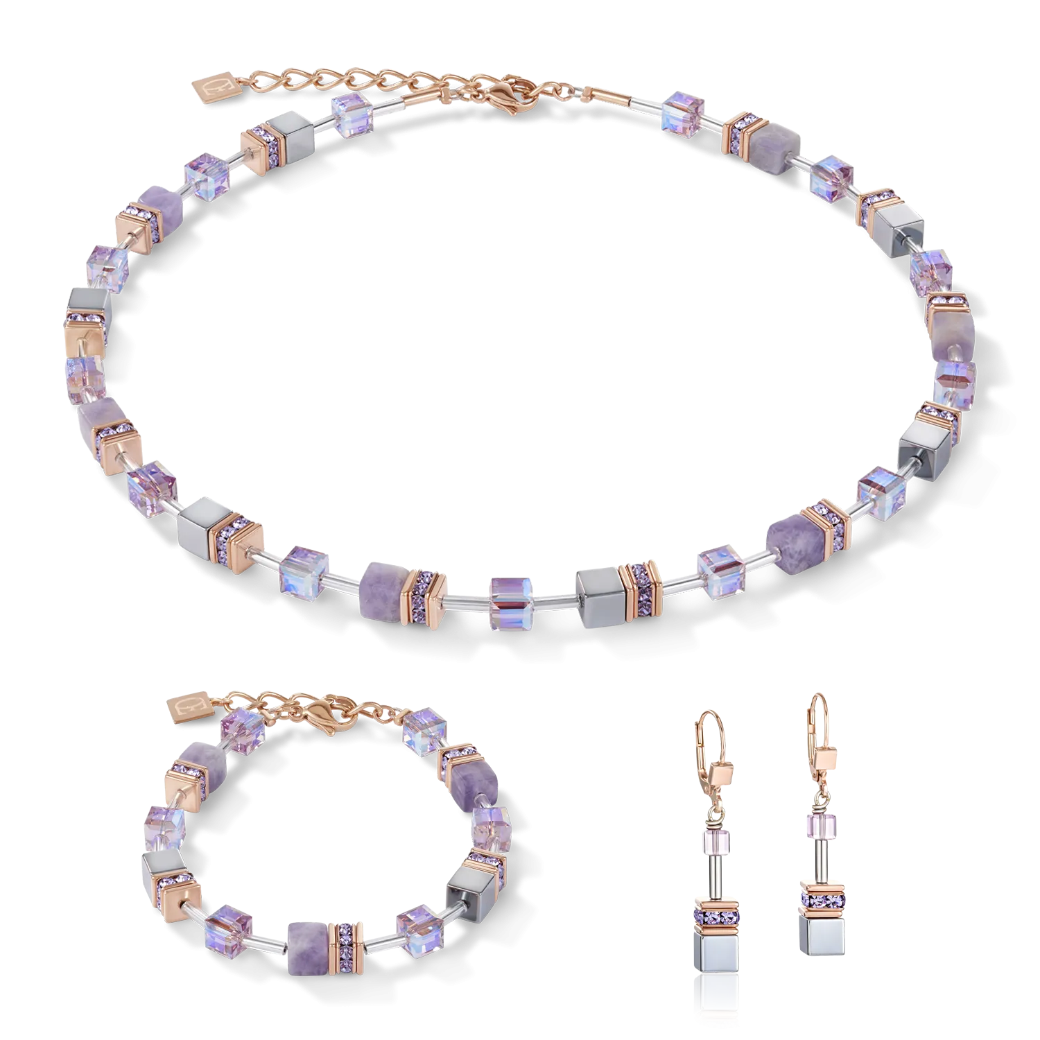 GeoCUBE® Necklace light amethyst & haematite lilac